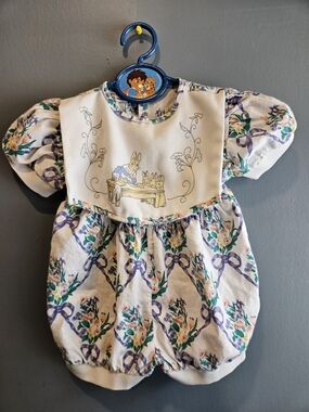 Vintage Classic Floral Baby One-Piece Bodysuit in White and Purple